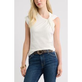 Treasure & Bond Treasure & Bond Twist Neck Asymmetric Sleeve Cotton Top