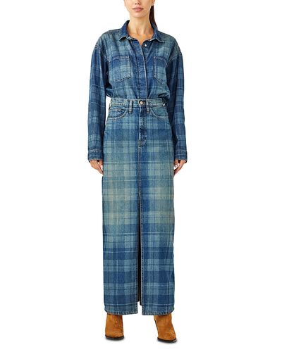Triarchy Triarchy Charlotte Oversized Denim Shirt in Tartan Medium Indigo