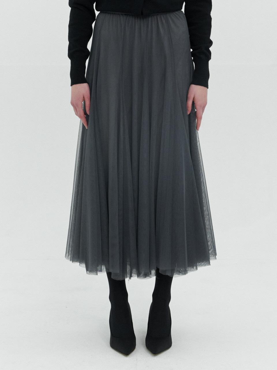 TRIMMED Chiffon Flowing Maxi Skirt [Charcoal]