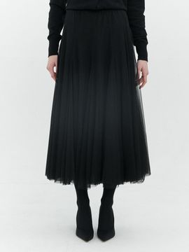 TRIMMED Chiffon Long Polyester Skirt [Black]
