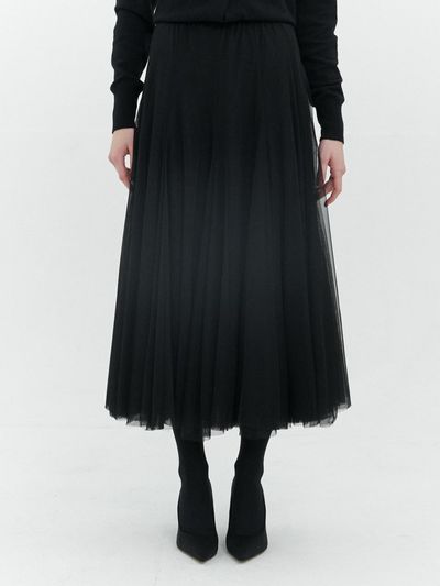 TRIMMED Chiffon Long Polyester Skirt [Black]