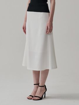 TRIMMED Classic High-Waisted Flare Long Skirt [Beige]