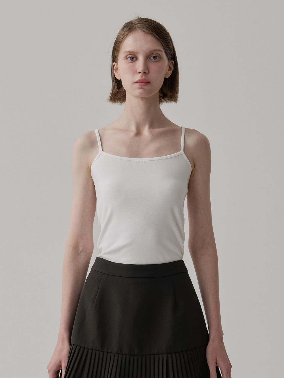 TRIMMED Halter Neck Cotton Spandex Sleeveless Top [Beige]