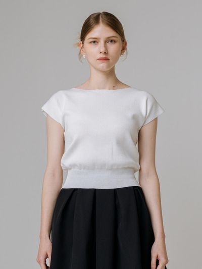 TRIMMED Textured Off Shoulder Relaxed Fit Knit (White)