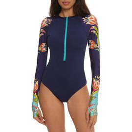 Trina Turk Trina Turk Flamingo Long Sleeve One-Piece Rashguard Swimsuit