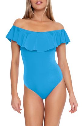 Trina Turk Trina Turk Monaco Off the Shoulder Ruffle One-Piece Swimsuit
