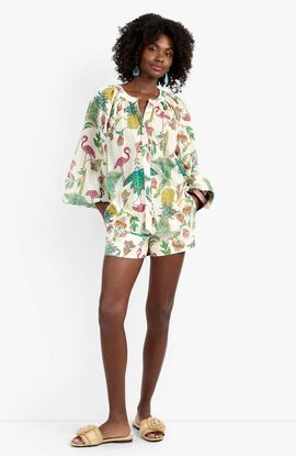 Trina Turk Trina Turk Norry Long-Sleeve Flamingo Fizz Voile Top 