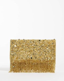 True Decadence True Decadence beaded envelope clutch in gold