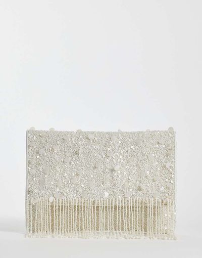 True Decadence True Decadence beaded envelope clutch purse in white