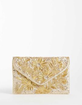 True Decadence True Decadence envelope clutch bag in gold sequin
