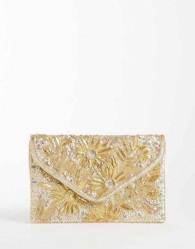 True Decadence True Decadence envelope clutch bag in gold sequin