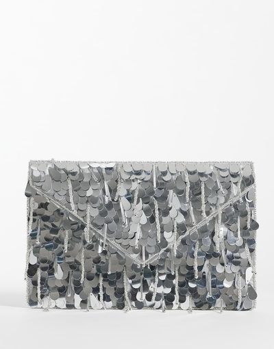 True Decadence True Decadence envelope clutch bag in silver sequin