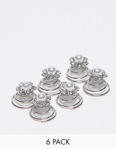 True Decadence True Decadence floral crystal hair twist multipack in silver pack of 6