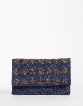 True Decadence True Decadence floral embellished clutch bag in blue and bronze