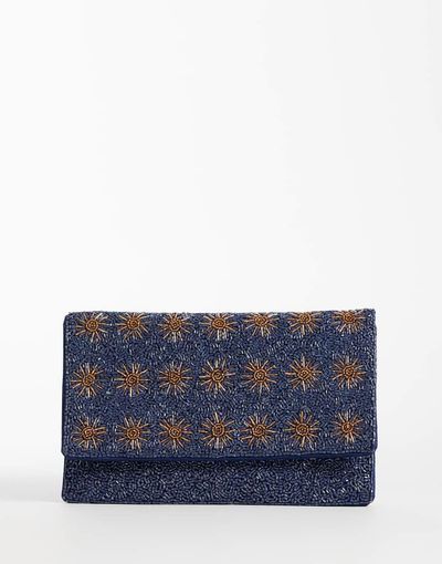 True Decadence True Decadence floral embellished clutch bag in blue and bronze