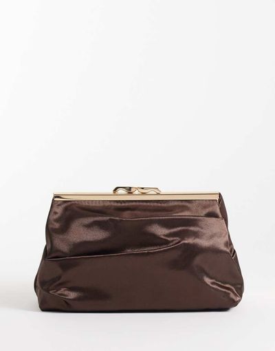 True Decadence True Decadence framed clutch bag in chocolate satin-Brown