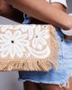True Decadence True Decadence fringe and flower straw envelope clutch bag in brown/white-Multi - 2