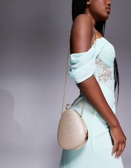True Decadence True Decadence hard clutch bag with crossbody strap in gold glitter-pink