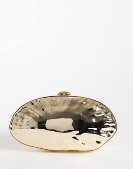 True Decadence True Decadence hard shell clutch bag in gold metallic