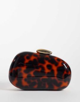 True Decadence True Decadence hard shell clutch purse in brown tortoisehell effect