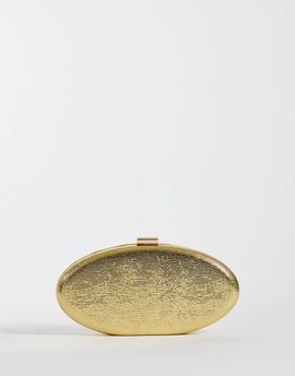 True Decadence True Decadence oval hard clutch bag in textured gold