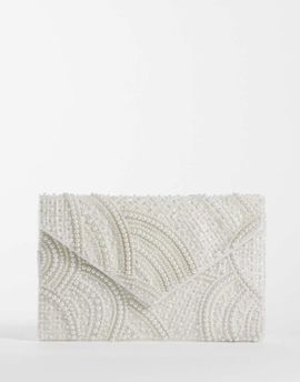 True Decadence True Decadence pearl detail envelope clutch bag in off white