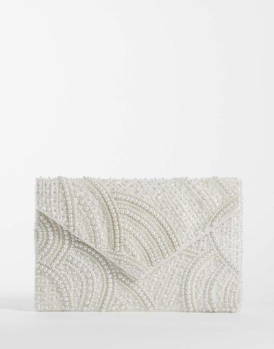 True Decadence True Decadence pearl detail envelope clutch bag in off white