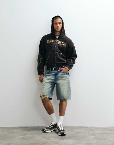 True Religion True Religion bobby flap pocket denim shorts with raw hem in lightwash blue