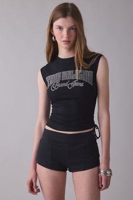 TRUE RELIGION True Religion Crystal Graphic Side-Ruched Baby Tee in Black, Women's at Urban Outfitters