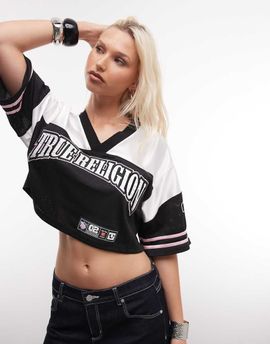 True Religion True Religion crystal sporty jersey cropped top in black/white