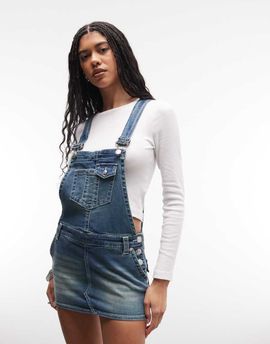 True Religion True Religion denim overalls mini dress in medium wash blue