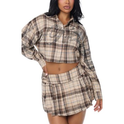 True Religion True Religion Embellished Relaxed Plaid Crop Shirt