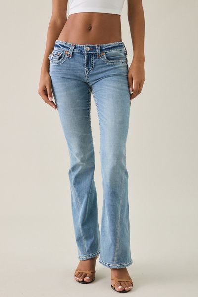 TRUE RELIGION True Religion Joey Ridge Mist Super-T Flap Low-Rise Flare Jeans in Vintage Denim Medium, Women's at Urban Outfitters
