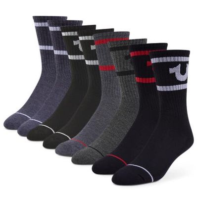 True Religion True Religion Mens 8 Pairs Crew Socks for Men Premium Athletic Men's Socks, Shoe Size 8-12
