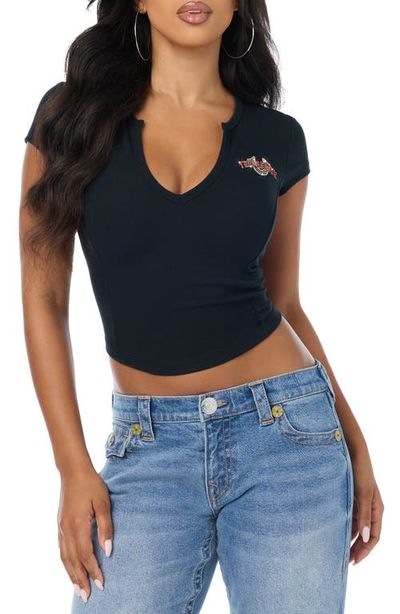 True Religion True Religion Old English Crystal Wing Notch Neck Tee