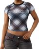 True Religion True Religion Plaid Crystal Raglan Mesh Top  - 1
