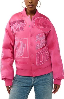 True Religion True Religion Rhinestone Embellished Logo Bomber Jacket