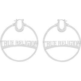 True Religion True Religion Silver Tone Large Logo Hoop Earrings 
