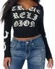 True Religion True Religion Tattoo Notch Neck Crystal Embellished Long Sleeve Rib T-Shirt - 1