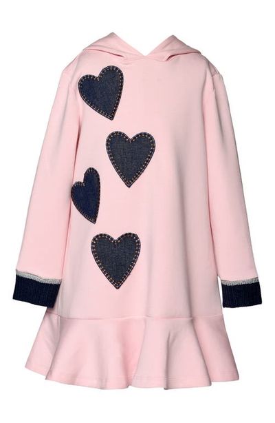 Truly Me Truly Me Kids' Heart Appliqué Hooded Long Sleeve Scuba Knit Dress