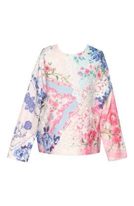 Truly Me Truly Me Kids' Lace Trim Floral Print Sweater