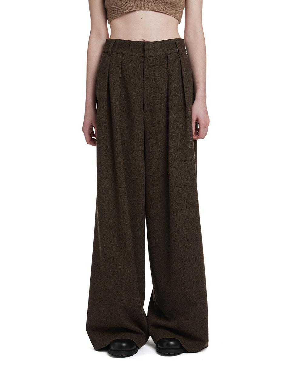 Trunk Project Pleated Wide-leg Wool Trousers [BROWN]