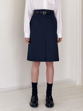 TRWA Cotton Slit Midi Skirt (NAVY)