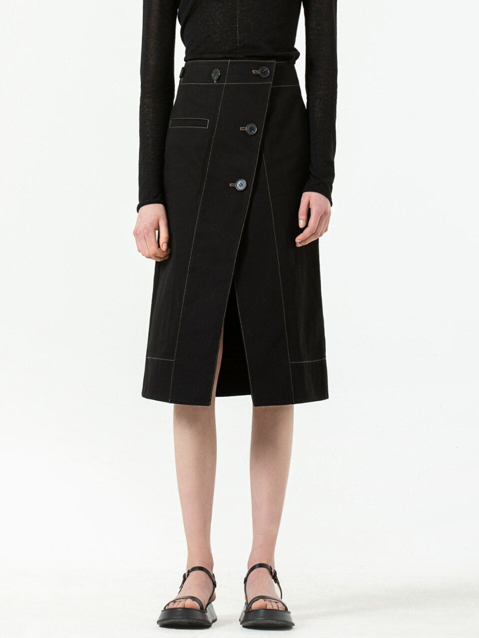 TRWA Denim Wraped Skirt (Black)