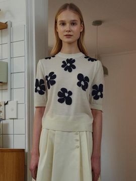 TRWA PUFF SLEEVE FLORAL SUMMER KNIT