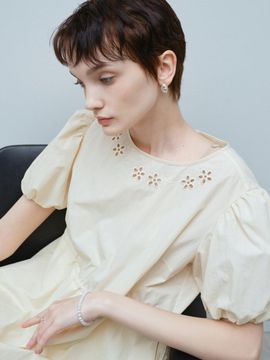 TRWA Puff Sleeve Long Dress (BEIGE)