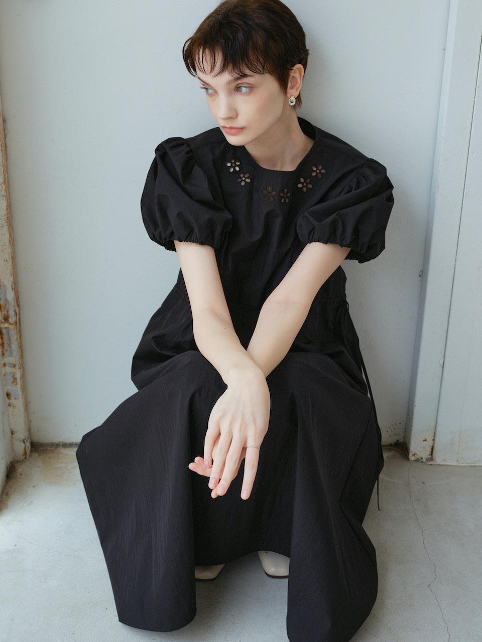 TRWA Puff sleeve long dress (BLACK)