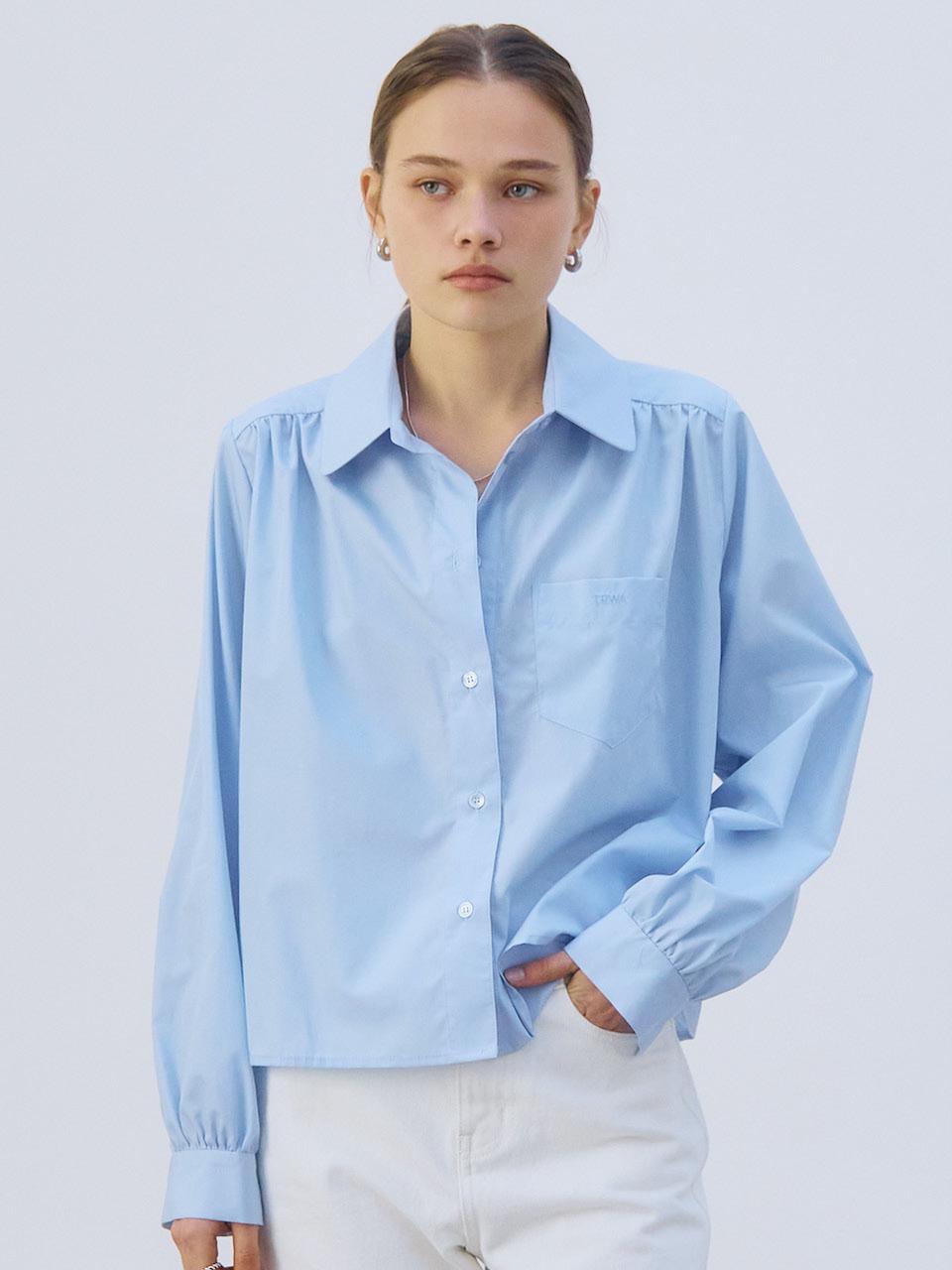 TRWA Shirring Cropped Shirt (Sky BLUE)