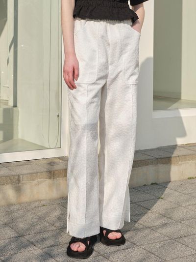 TRWA Silvet Flower Jacquard String Pants (White)