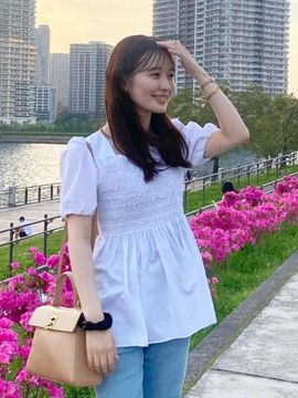TRWA Square Shirring Smock Blouse_White